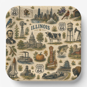 Illinois Route 66 Party Skyline Paper Plates