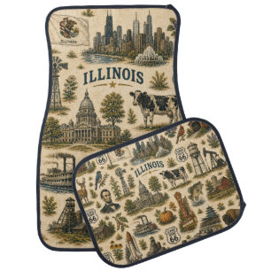 Illinois Route 66 Road Skyline   Car Floor Mat