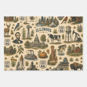 Illinois Route 66 Roadtrip Gift Wrapping Paper Sheets