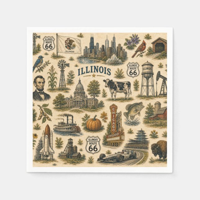 Illinois Route 66 Table Skyline Napkins (Front)