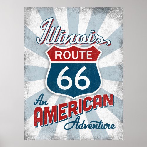 Illinois Route 66 Vintage America Poster