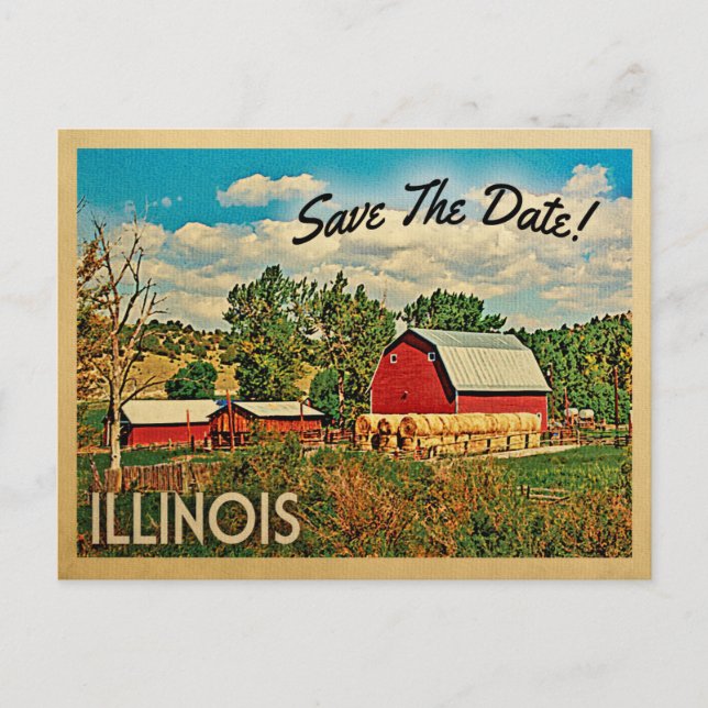 Illinois Save The Date Farm Barn Rustic Announcement Postcard (Front)