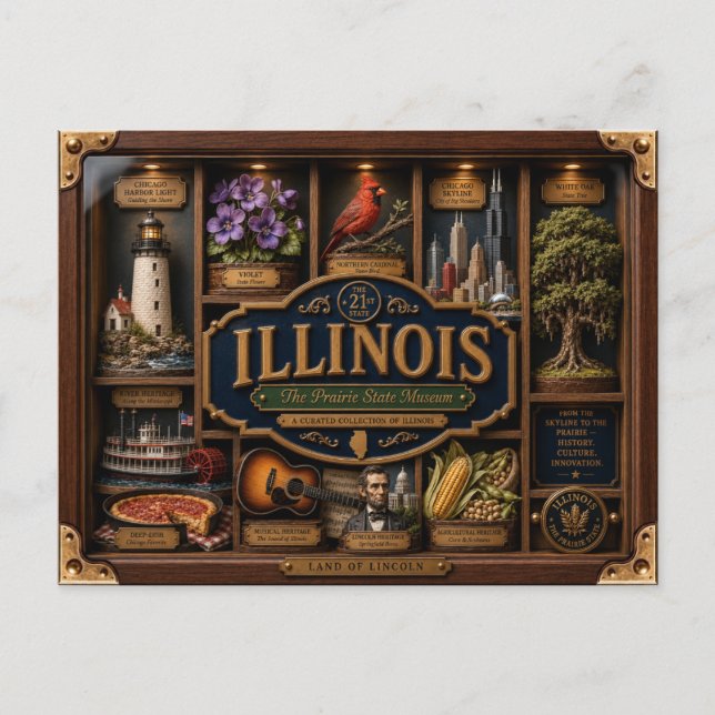 Illinois Shadow Box 3D Figurine State Postcard (Front)