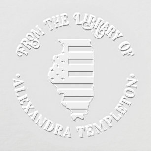 Illinois Stars Stripes State Map Library Book Name Embosser