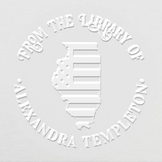 Illinois Stars Stripes State Map Library Book Name Embosser (Design)