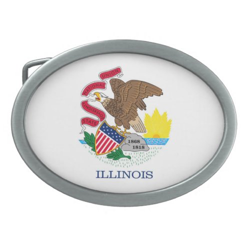 Illinois State Flag Design Oval Belt Buckle