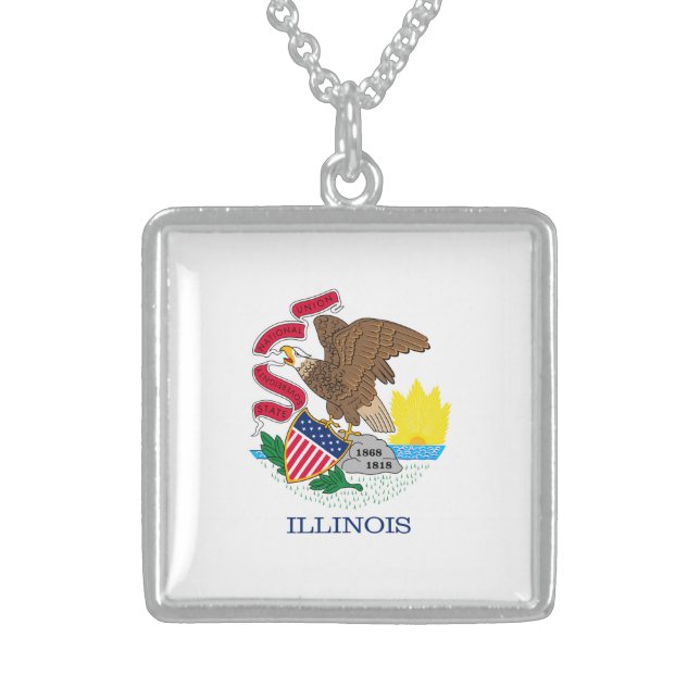 Illinois State Flag Design Sterling Silver Necklace (Front)