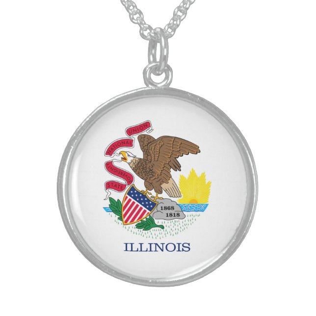 Illinois State Flag Design Sterling Silver Necklace (Front)
