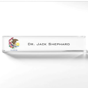 Illinois State Flag Desk Name Plate