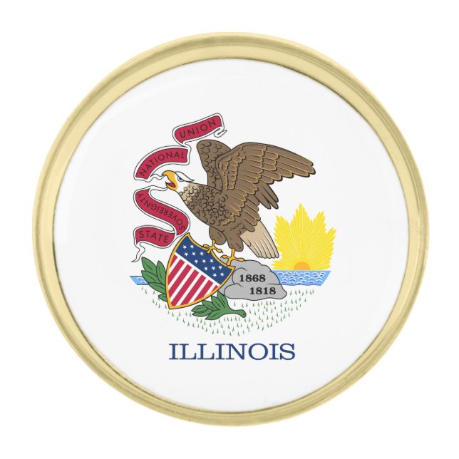 Illinois State Flag Gold Finish Lapel Pin (Front)