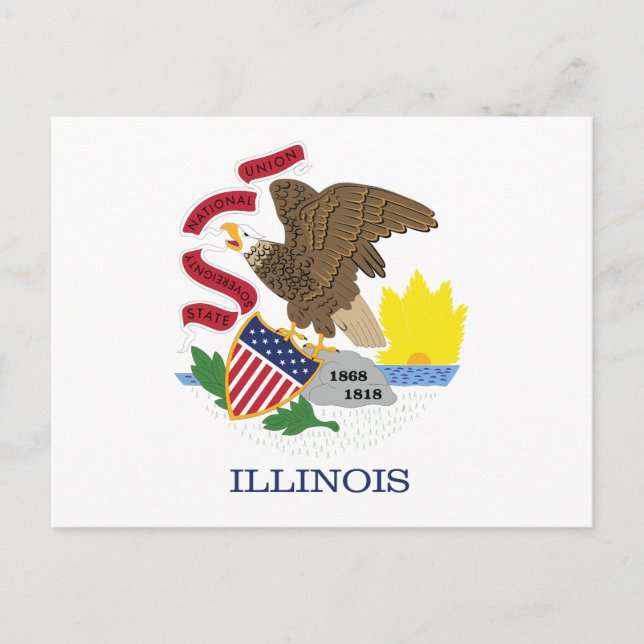 Illinois State Flag Land of Lincoln Eagle Seal Postcard (Front)