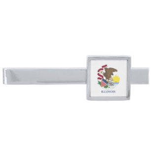 Illinois State Flag Silver Finish Tie Bar