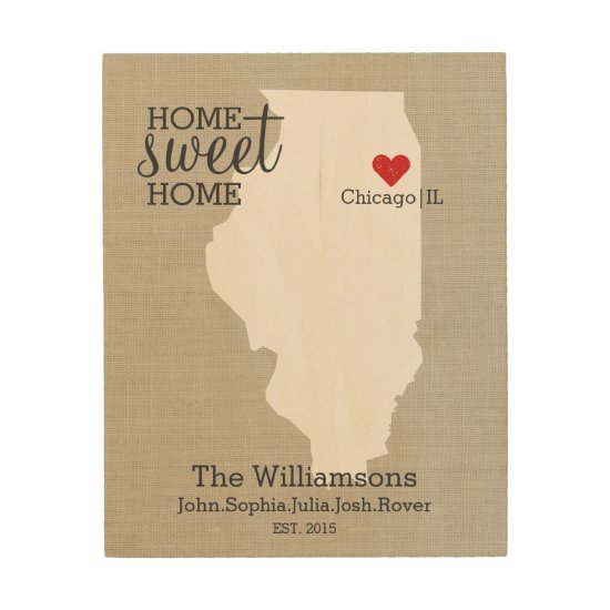 Illinois State Map Custom Family Name Established Wood Wall Decor