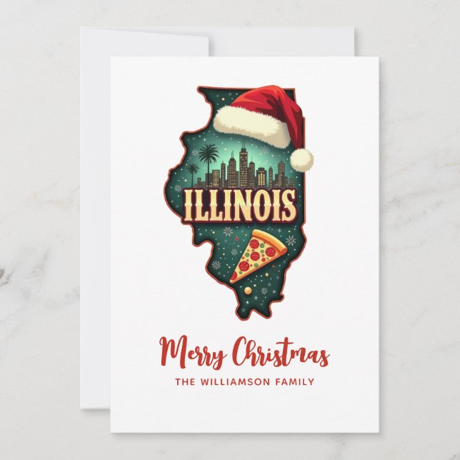 Illinois State Map Family Christmas Holiday Card (Front)