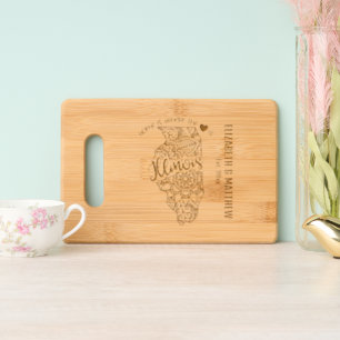 Illinois state map outline newly weds USA bridal Engraved Cutting Board