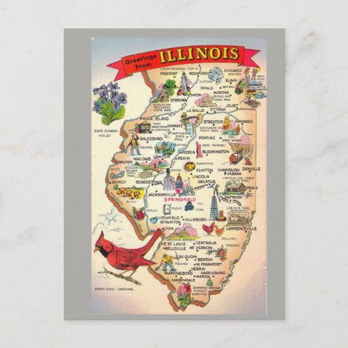 Illinois State Map Postcard