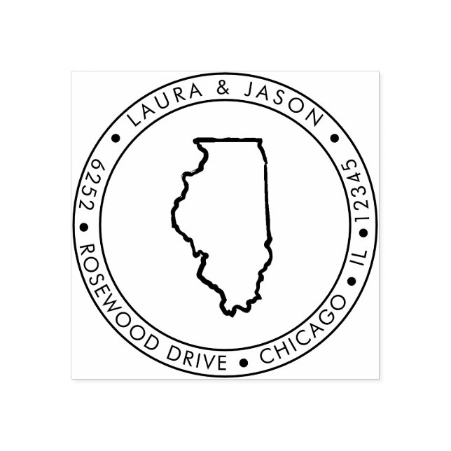 Illinois State Map Return Address Wood Art Stamp (Imprint)