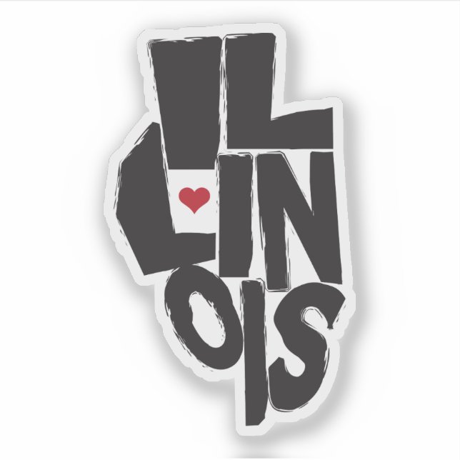 Illinois State Map Typographic with Heart Sticker (Front)