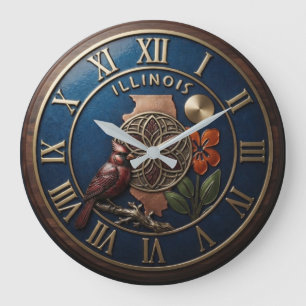Illinois State Outline Cardinal and Violet  Large Clock