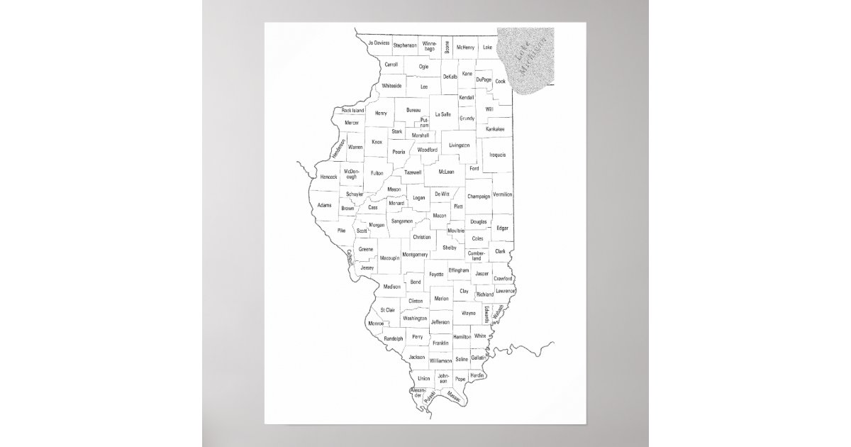 Illinois state outline map with counties poster | Zazzle