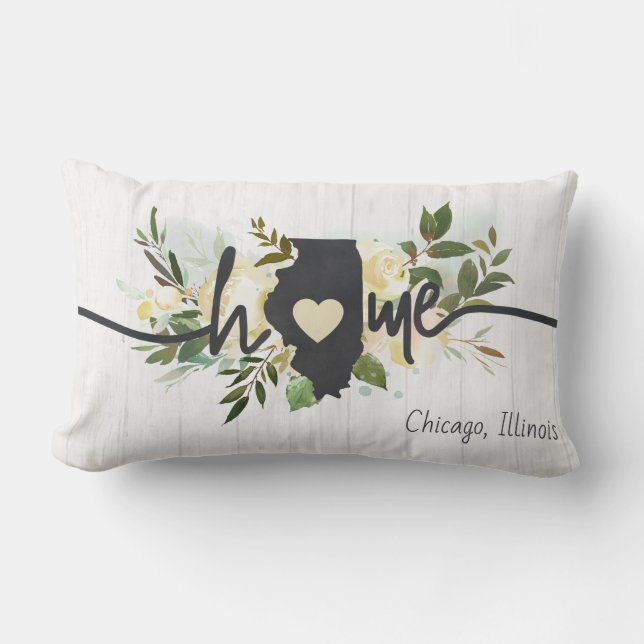 Illinois State Personalized Your Home City Rustic Lumbar Pillow (Front)