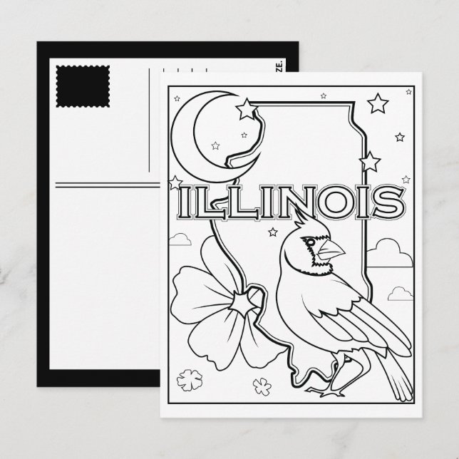 illinois state shape flower birdcollage postcard (Front/Back)
