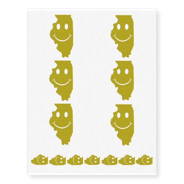 Illinois State Shape Smiley Face Temporary Tattoos (Front)