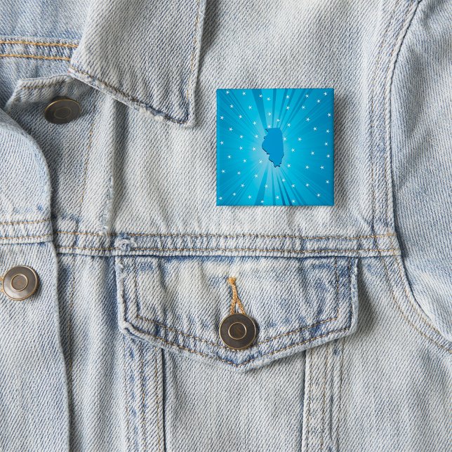 Illinois State Silhouette Blue Starburst Button (Creator Uploaded)