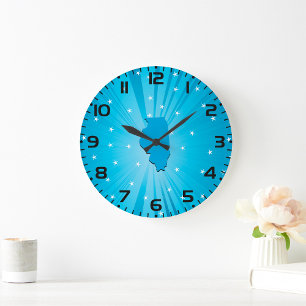 Illinois State Silhouette Blue Starburst Large Clock