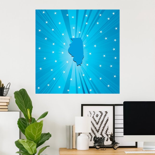 Illinois State Silhouette Blue Starburst Poster (Creator Uploaded)