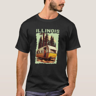 Illinois Sunset Retro 70s Vintage Hiking Camping F T-Shirt