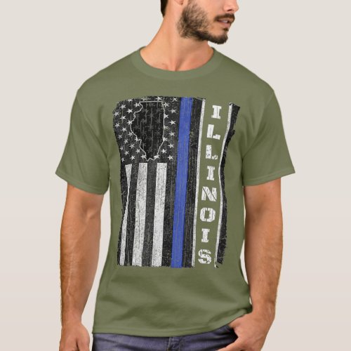 Illinois Thin Blue Line Police Week USA Flag Cop T_Shirt