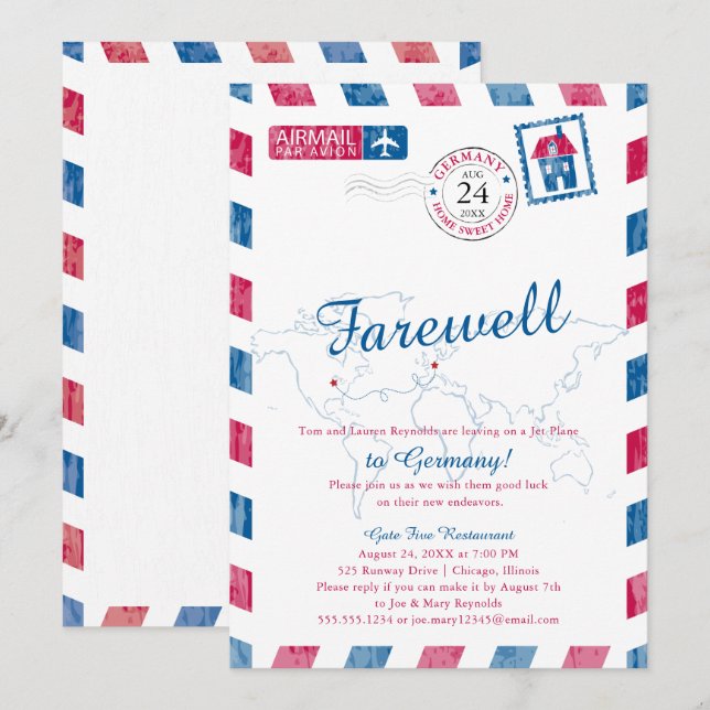 Illinois to Germany Airmail Moving Invitation (Front/Back)