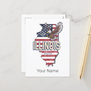 Illinois United States Eagle Retro Map Vintage USA Holiday Postcard