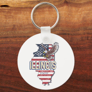 Illinois United States Eagle Retro Map Vintage USA Keychain