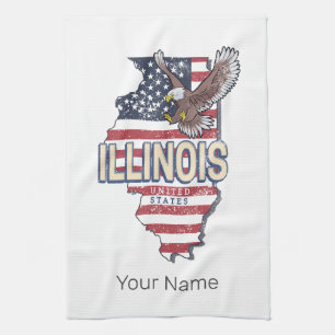Illinois United States Eagle Retro Map Vintage USA Kitchen Towel