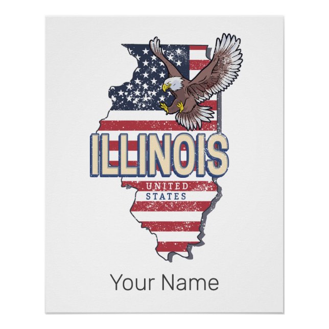 Illinois United States Eagle Retro Map Vintage USA Poster (Front)