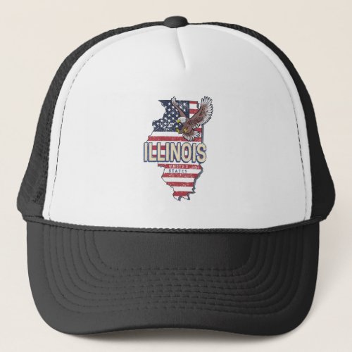 Illinois United States Eagle Retro Map Vintage USA Trucker Hat