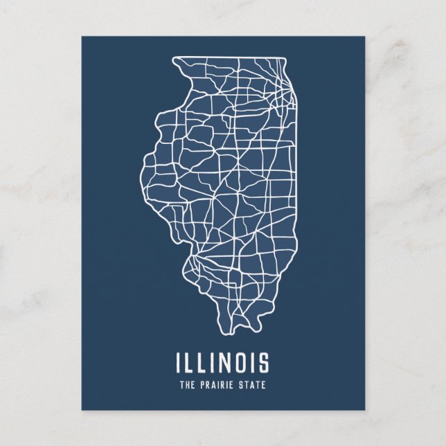 Illinois US State road map - the prairie State map Postcard (Front)
