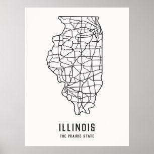 Illinois US State road map - the prairie state map Poster