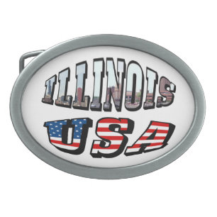 Illinois USA Flag & State Photo Text Belt Buckle