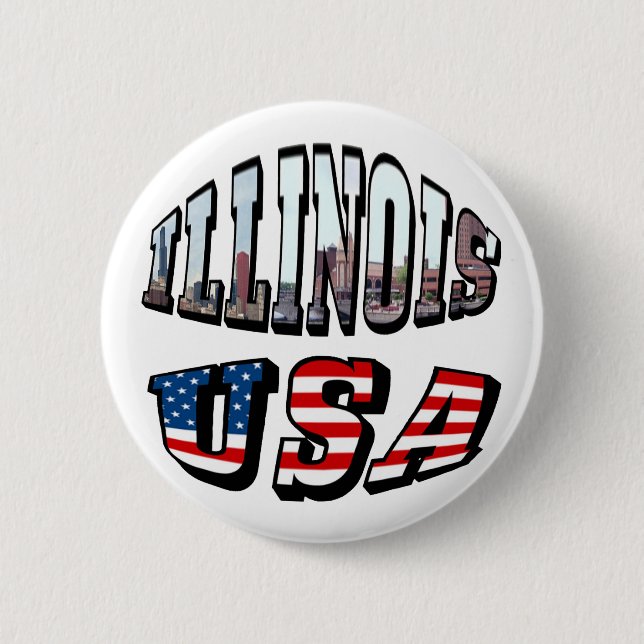 Illinois USA Flag & State Photo Text Button (Front)