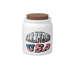 Illinois USA Flag & State Photo Text Candy Jar