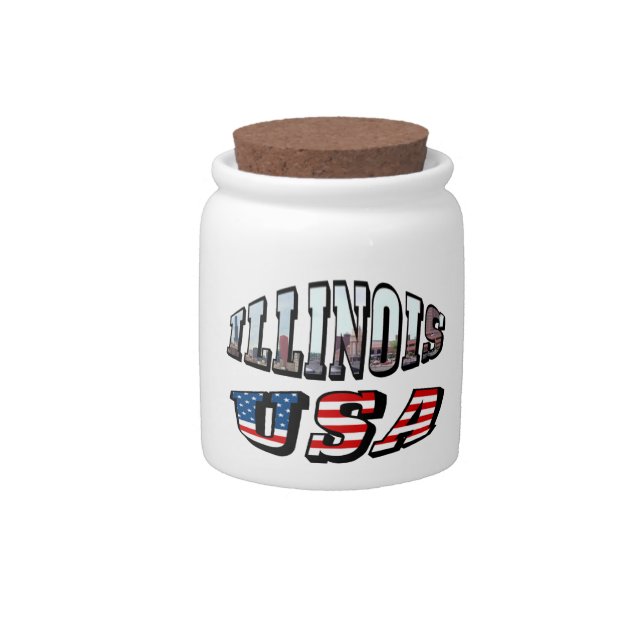 Illinois USA Flag & State Photo Text Candy Jar (Front)