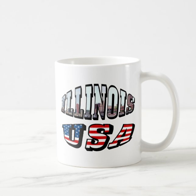 Illinois USA Flag & State Photo Text Coffee Mug (Right)