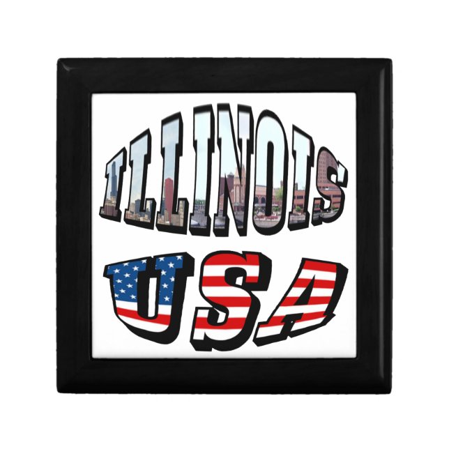 Illinois USA Flag & State Photo Text Gift Box (Front)