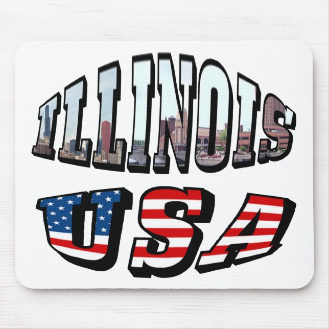 Illinois USA Flag & State Photo Text Mouse Pad (Front)
