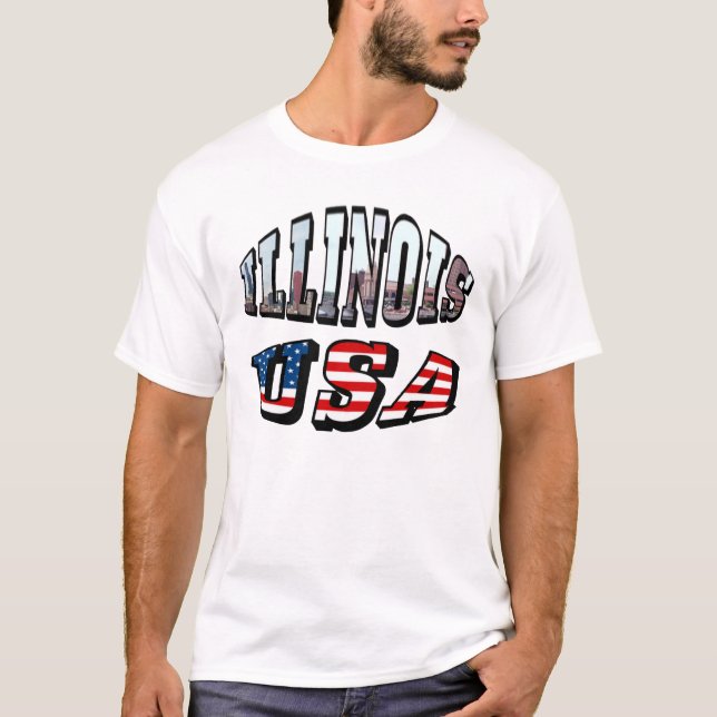 Illinois USA Flag & State Photo Text T-Shirt (Front)