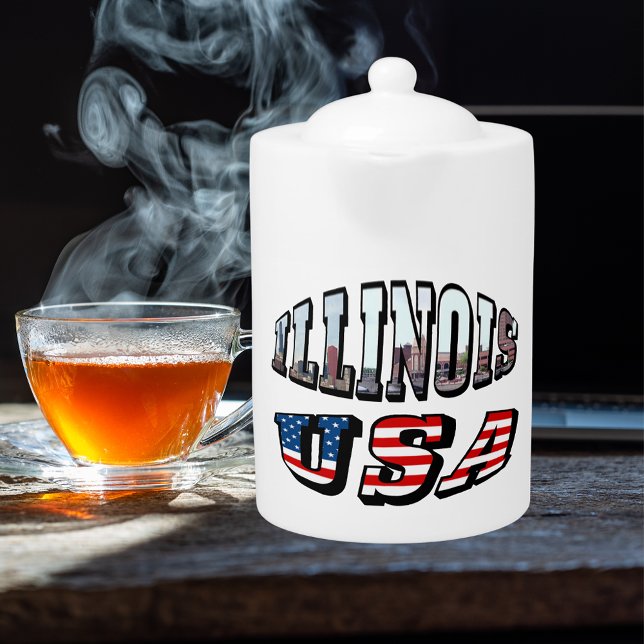 Illinois USA Flag & State Photo Text Teapot (Illinois USA Flag & State Photo Text Teapot)