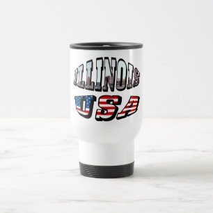 Illinois USA Flag & State Photo Text Travel Mug